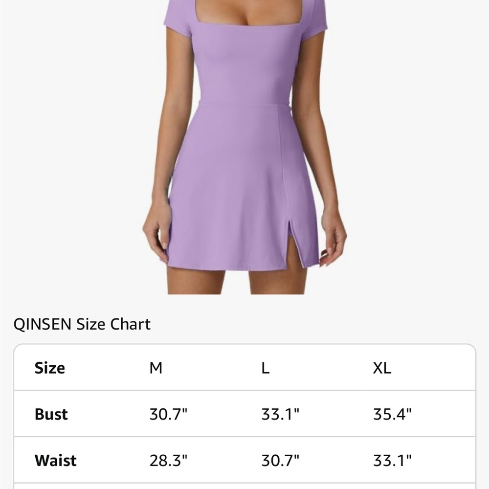 QINSEN Womens Square Neck Tennis Dress Short Sleeve Built in Shorts - Picture 4 of 7